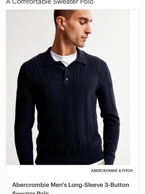Abercrombie & Fitch Navy Cable-Knit Crewneck Polo Sweater